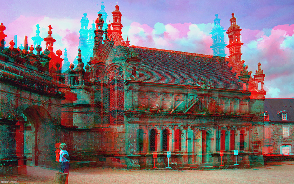 "Enclos paroissial" in der Bretagne - 3D Anaglyphe Rot/cyan