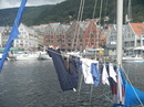 Blick auf die alten Kaufmannshäuser in Bergen aus einer besonderen Perspektive