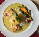 gegrillte Putenmedalions mit Annanas,Reis und gegrillten Gemüse