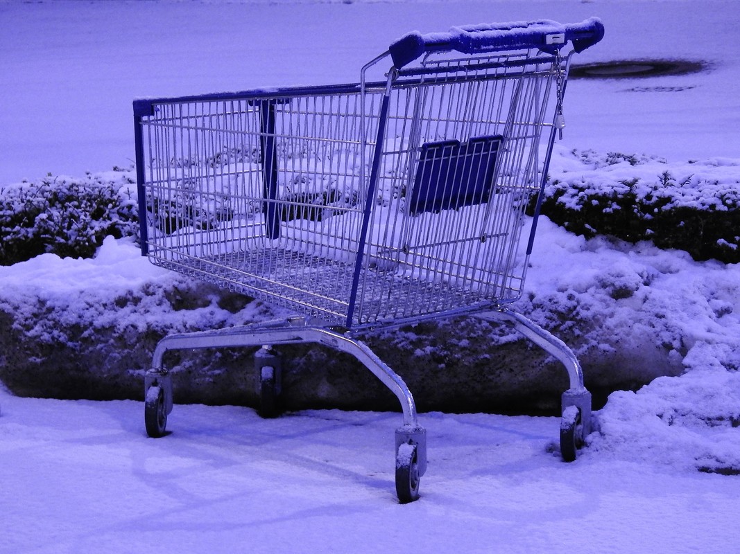 Einkaufswagen im Schnee