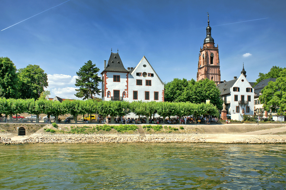 Eltville - Rheinufer mit Weinstand
